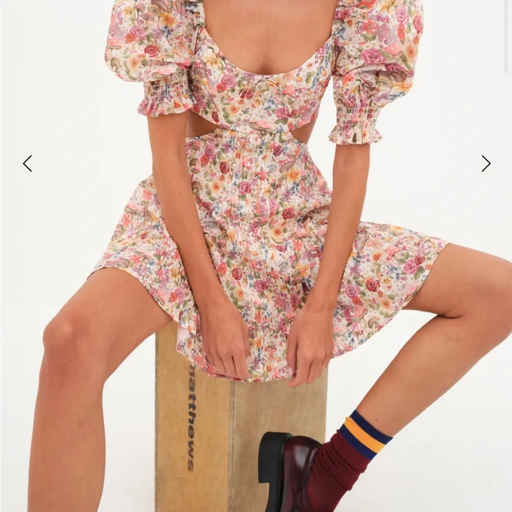For Love & Lemons Pink Floral Puff-Sleeve Mini Dress - Picture 2 of 4